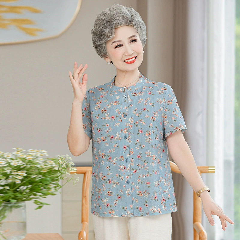 Средние и пожилые женщины мама летняя рубашка минус возраст бабушка летняя футболка с короткими рукавами модная старушка повседневная одежда