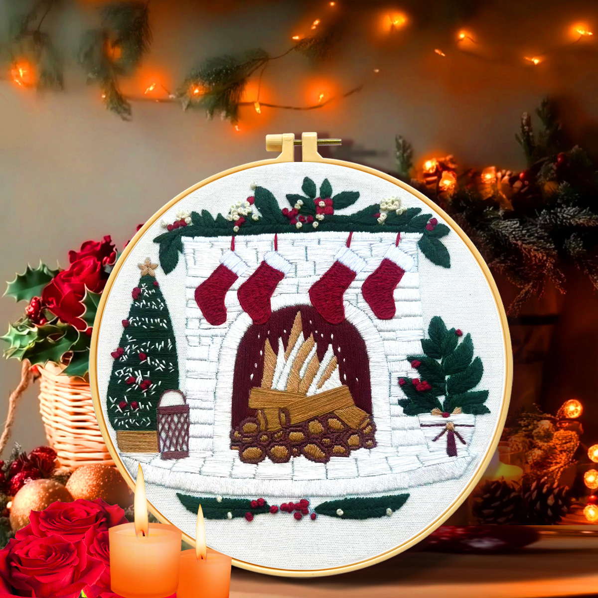 Colección Navideña de Punto de Cruz con Bordado Real de la Mona Lisa, Estilo Europeo, Bordado Navideño para Decoración de Sala de Estar, Bordado de Dibujos Animados image 1