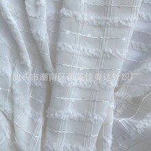 佳美达厂家直销雪纺布绣花面料 新品捏皱钩绣布料 女装亮片绣花布