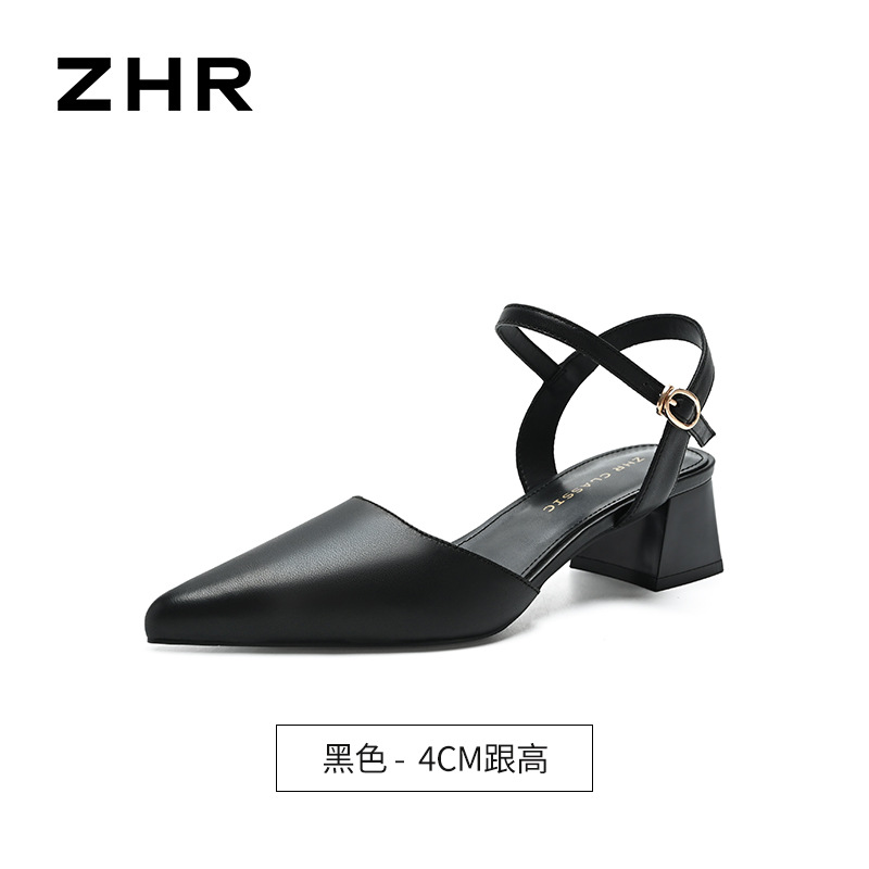 Sandal cao gót nữ mũi nhọn quai hậu kiểu Pháp — EH303 Đen