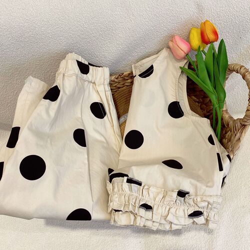 Girls suit summer 2024 new Korean style children's clothing baby girl fashionable children's polka dot vest shorts two-piece set