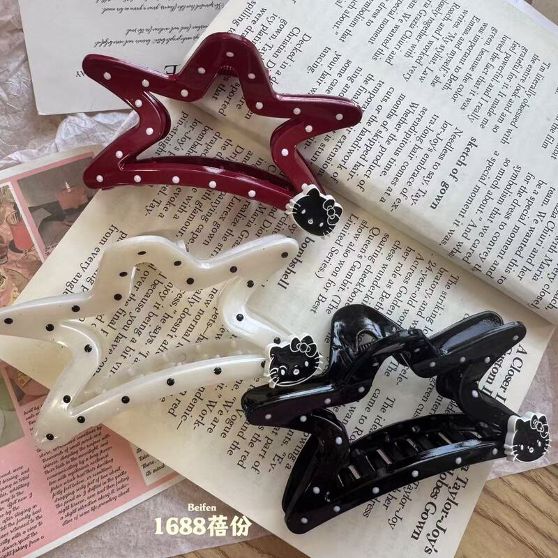 Korean Fashion Polka Dot Star-Shaped Large Hair Clip for Thick Hair, Back-Of-The-Head Hairpin, Kitty Shark Clip with a High-End Feel Korean Fashion Polka Dot Star-Shaped Large Hair Clip for Thick Hair, Back-Of-The-Head Hairpin, Kitty Shark Clip with a High-End Feel