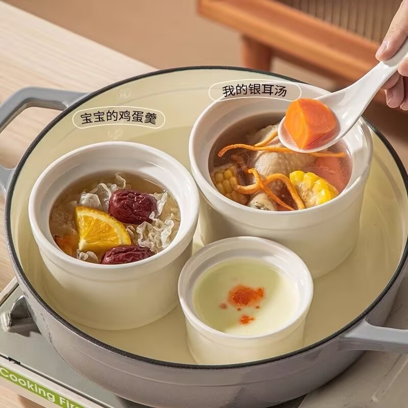 陶器製耐水シチューポット、蓋付き家庭用蒸し卵専用ボウル、陶器製シチューポット、スープカップ、小シチューポット、ツバメの巣卵のたまご|undefined