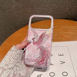 未彩真鎏金工艺两面打图适用iphone17苹果真鎏金工艺粉凤凰15