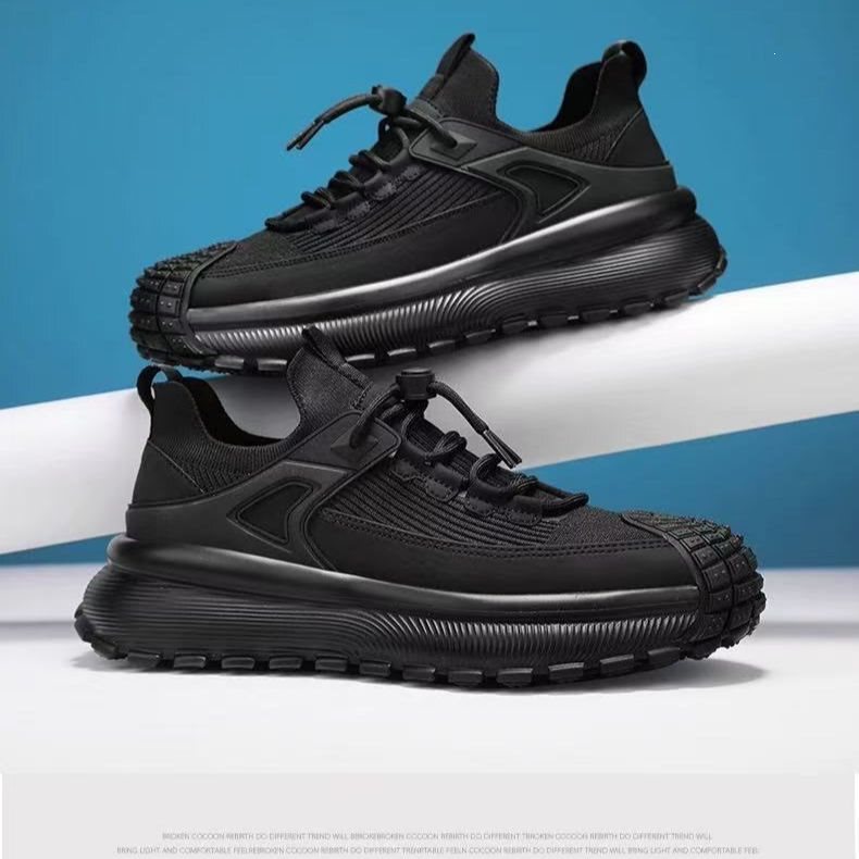 Flyknit Sports Shoes for Men, Popular Slip-On Style, Breathable, Lightweight, Soft-Soled, Yeezy Dad Shoes, Men's Black Hiking Shoes