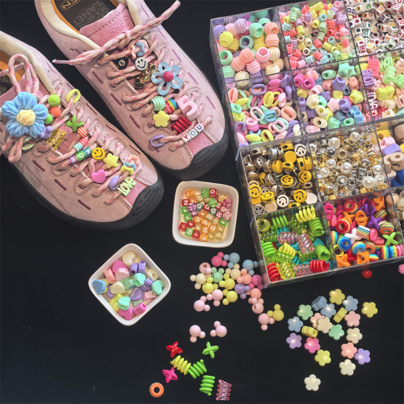 Korean-Style Creative DIY Shoelace Decoration Large Hole Beads String Beads Hiking Shoe Sports Accessories Smiley Face Colorful Bead Ornaments