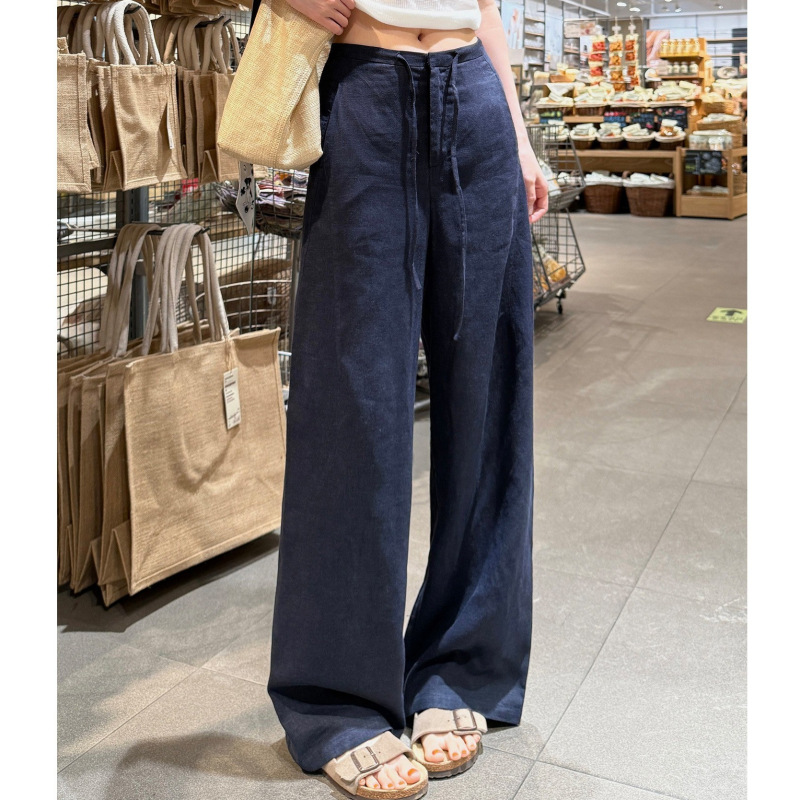 Navy Blue Tencel Linen Wide-Leg Pants for Women, 2025 Summer Thin High-End Wrinkle-Resistant Drape Breathable Straight-Leg Floor-Length Pants Navy Blue Tencel Linen Wide-Leg Pants for Women, 2025 Summer Thin High-End Wrinkle-Resistant Drape Breathable Straight-Leg Floor-Length Pants