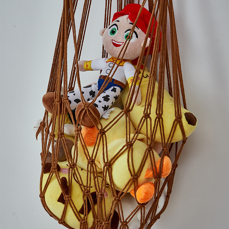 手作りの創意玩具収納網兜木棒金綿縄編みホーム壁掛け玩具網兜卸売り|undefined