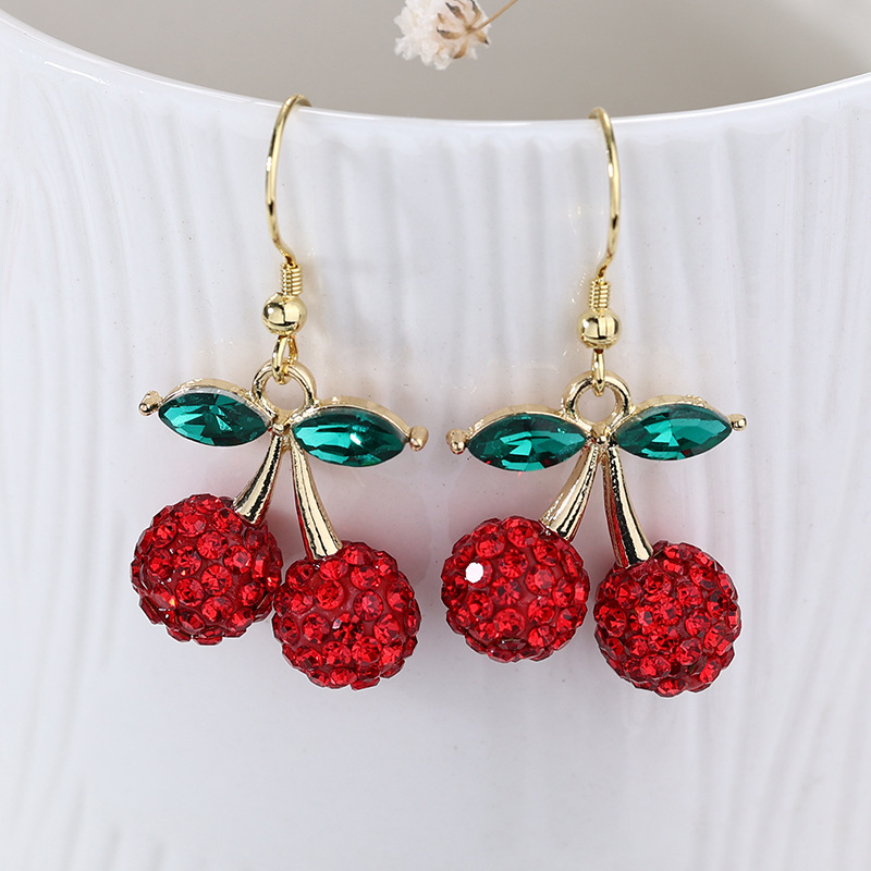 Aretes de cereza roja para mujer – colgante exquisito, fruta de imitación versátil, nuevo estilo