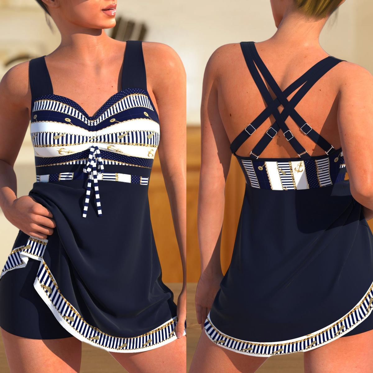 2025 new cross-border European and American plus size sexy backless shorts quick-drying women split skirt bikini swimsuit wholesale