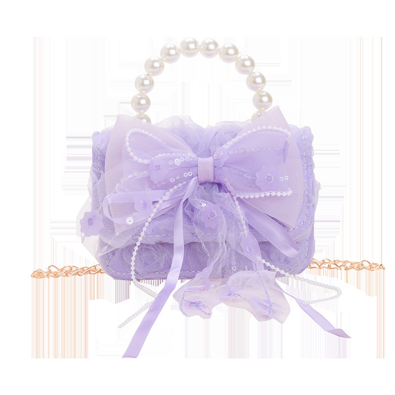 Bolsos de princesa transfronterizos nuevos bolsos de invierno y otoño de encaje de arco de tejido bolsos de mano de chicas cadenas bolsos de mochila accesorios