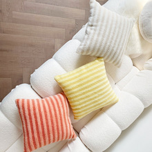 跨境亚马逊北欧ins风毛绒条纹双面抱枕套客厅卧室