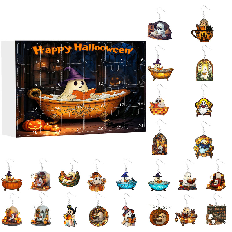 跨境Happy Halloween万圣节可爱幽灵盲盒女士时尚流行耳环耳饰|undefined