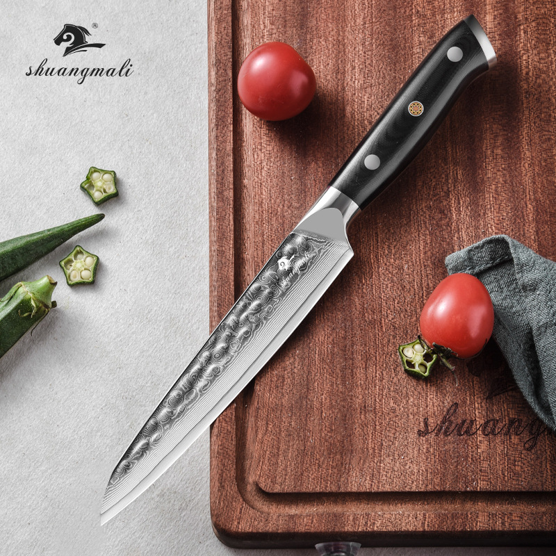 Cuchillo universal de Damasco 6 pulgadas martillo forjado cuchillo multipropósito al aire libre cuchillo de frutas y verduras resistente a la corrosión de alta dureza