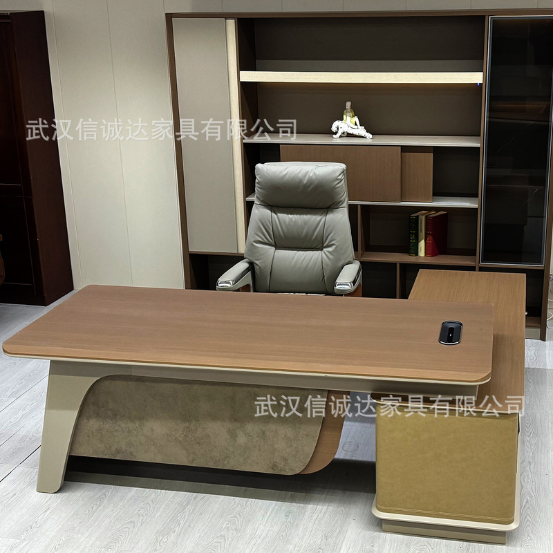 Hubei Modern Boss Desk Executive Desk Manager Desk Light Luxury Office Desk Cabinet Combination Executive Desk Factory Direct Delivery
