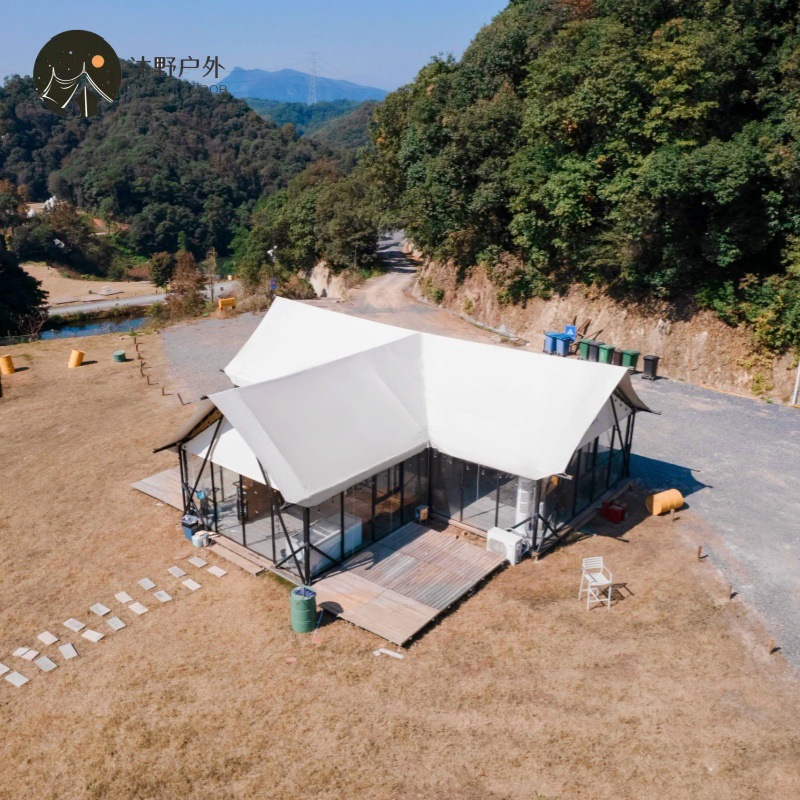 Muye al aire libre gran salvaje techo de lujo en forma de T camping bar tienda de campaña de acomodación residencial camping tienda de campaña hotel fabricantes