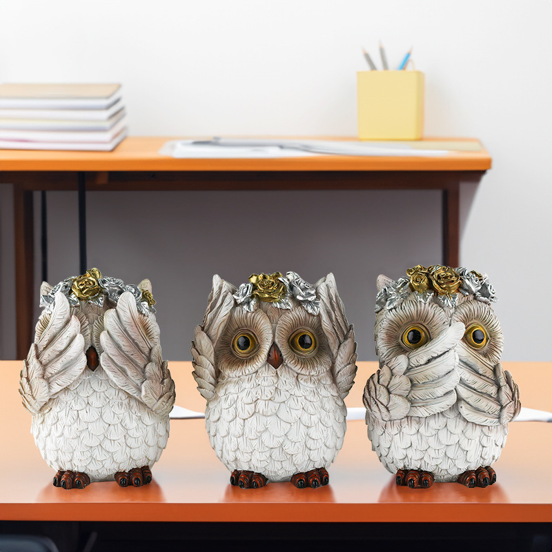  Courtyard Owl Ornaments Garden Resin Small Animals Three Birds Business Gifts
