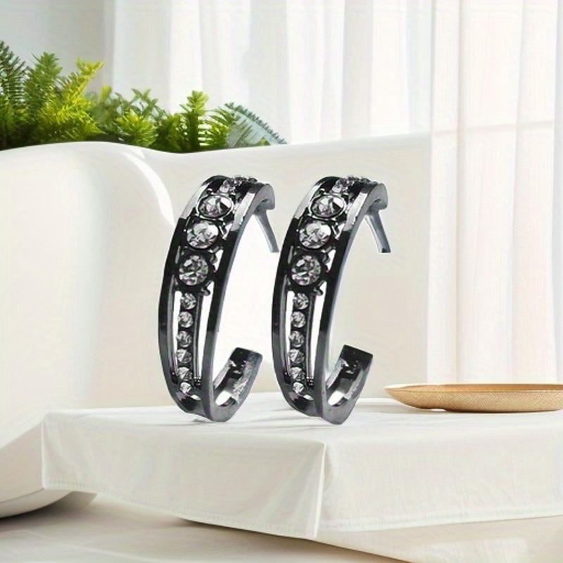 Yunjin transfronteriza nuevo estilo europeo y americano con incrustaciones de diamantes de imitación de las mujeres pendientes de aleación de moda de tipo C fábrica al por mayor