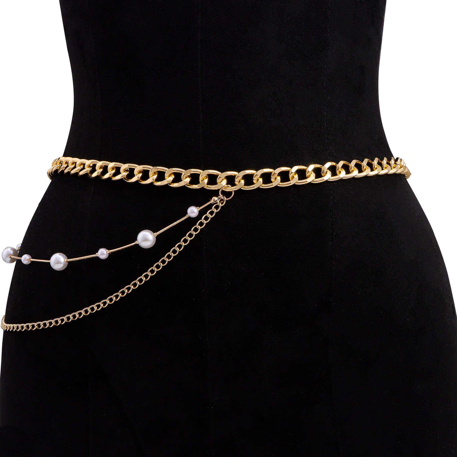 Золотая многослойная жемчужная цепочка на талию