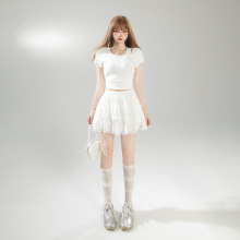 橙绢女装#蕾丝蝴蝶结少女a字半身裙女春季小个子公主蛋糕蓬蓬短裙