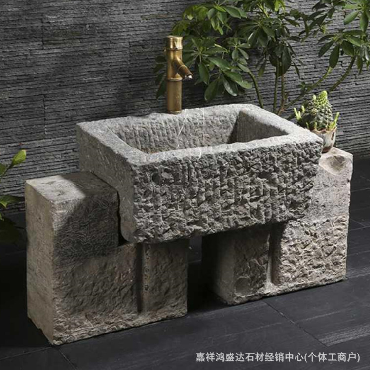 观景流水摆件装饰老石槽洗手盆户外庭院水盆洗衣槽流水组合旧石器