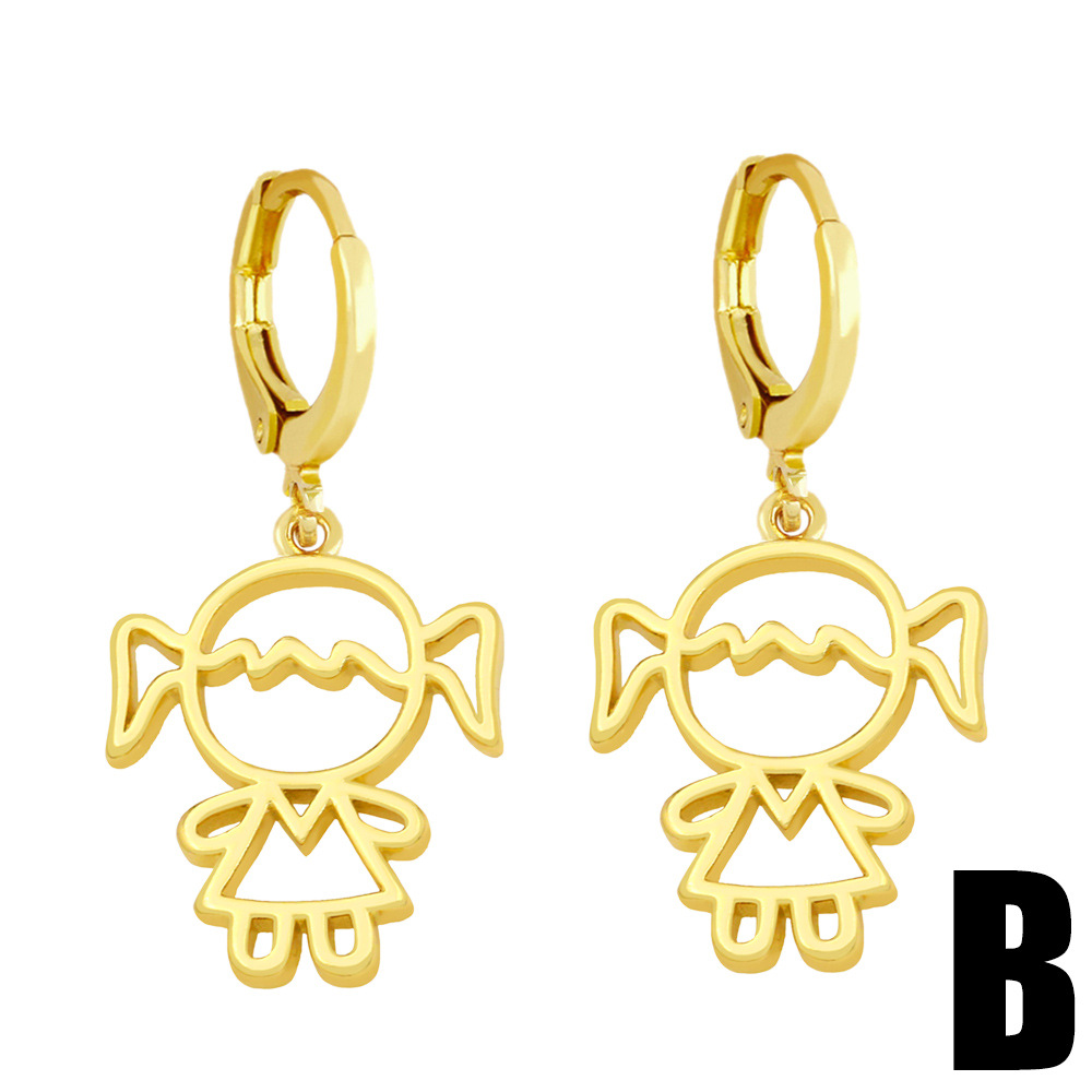INS Fun and Cute Boys and Girls Earrings Eardrops Copper Plating 18K Real Gold Earrings Europe and America Cross Border Hot Sale Ery54picture4