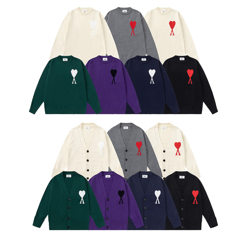 New Ami Cs Knitted Sweater Round Neck Trendy Brand Female Couple Small Heart Loose Top Long-Sleeved Cross-Border Knitted Sweater