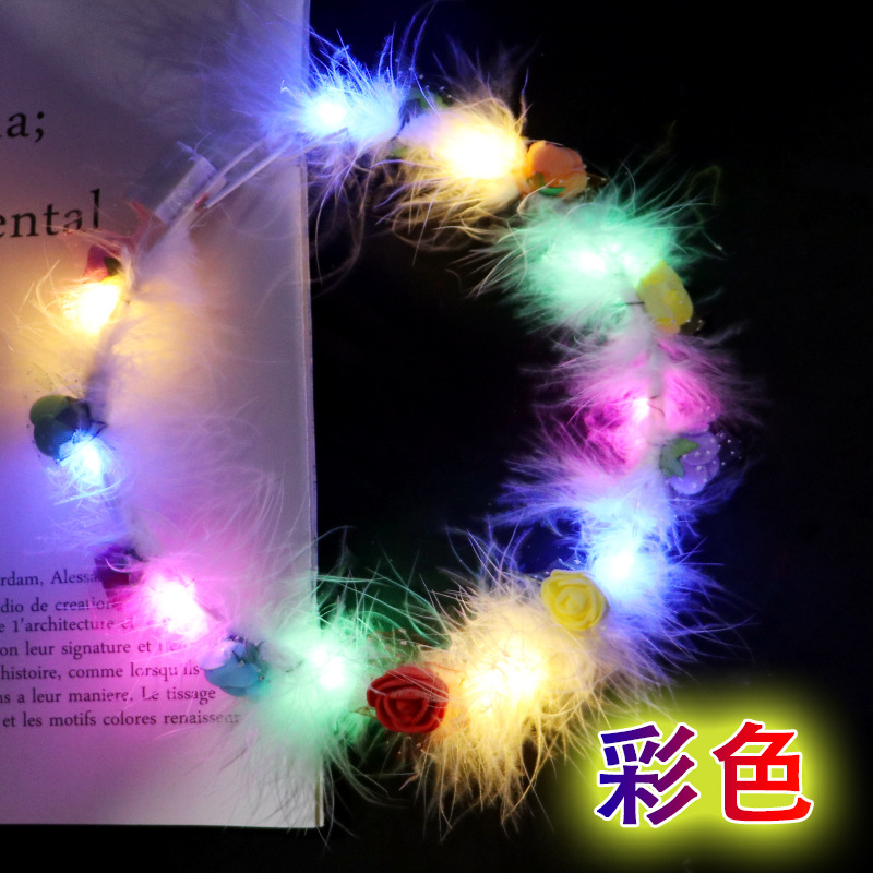 Popular pluma luminosa Garland pluma Orejas de conejo brillante luz LED flash Garland puesto de punto escénico guirnalda luminosa