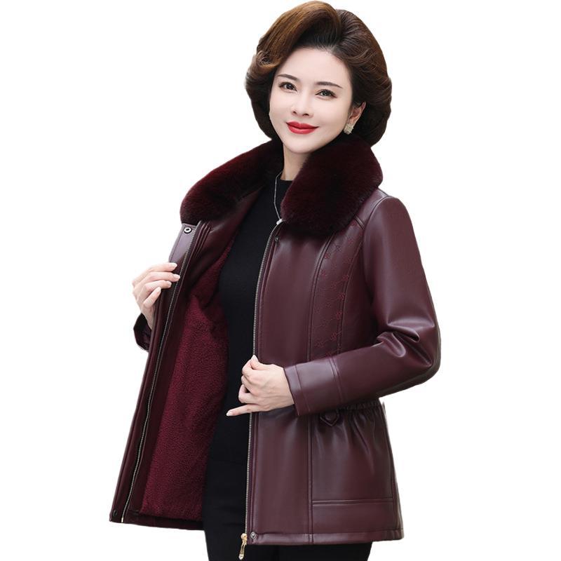 洋气加绒加厚冬季中年皮衣外套女2025新款爆款妈妈秋冬中老年女装