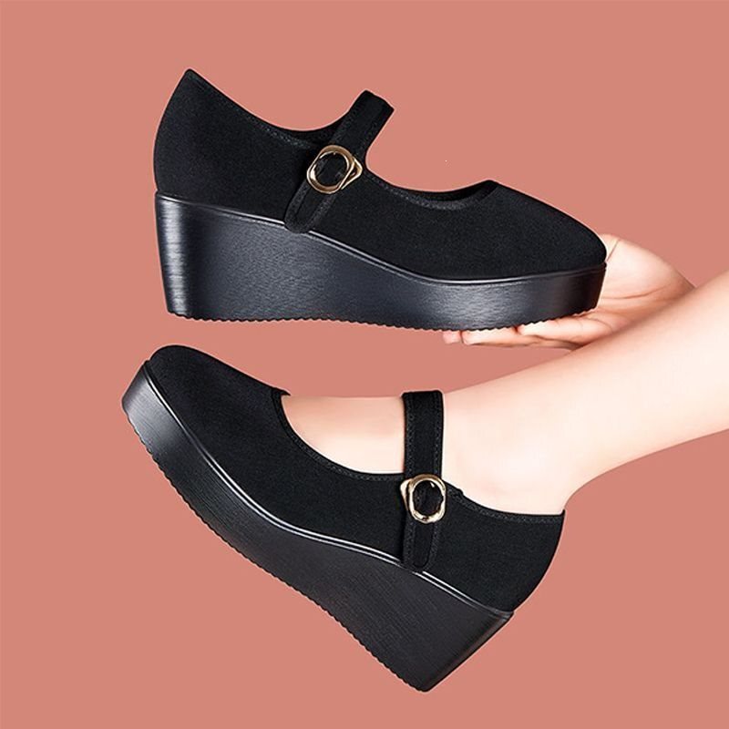 Wedge Mom Shoes for Women, New Style, Soft Sole, Comfortable Work Shoes, Women's Thick-Soled Platform Dance High Heels, Other Cotton