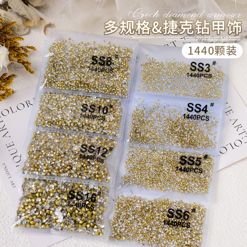1440 Internet Celebrity Pointed Bottom White Diamond Jewelry Nail Pile Diamond Czech Super Flash Baby's Breath Caulking Glass Transparent Rhinestones