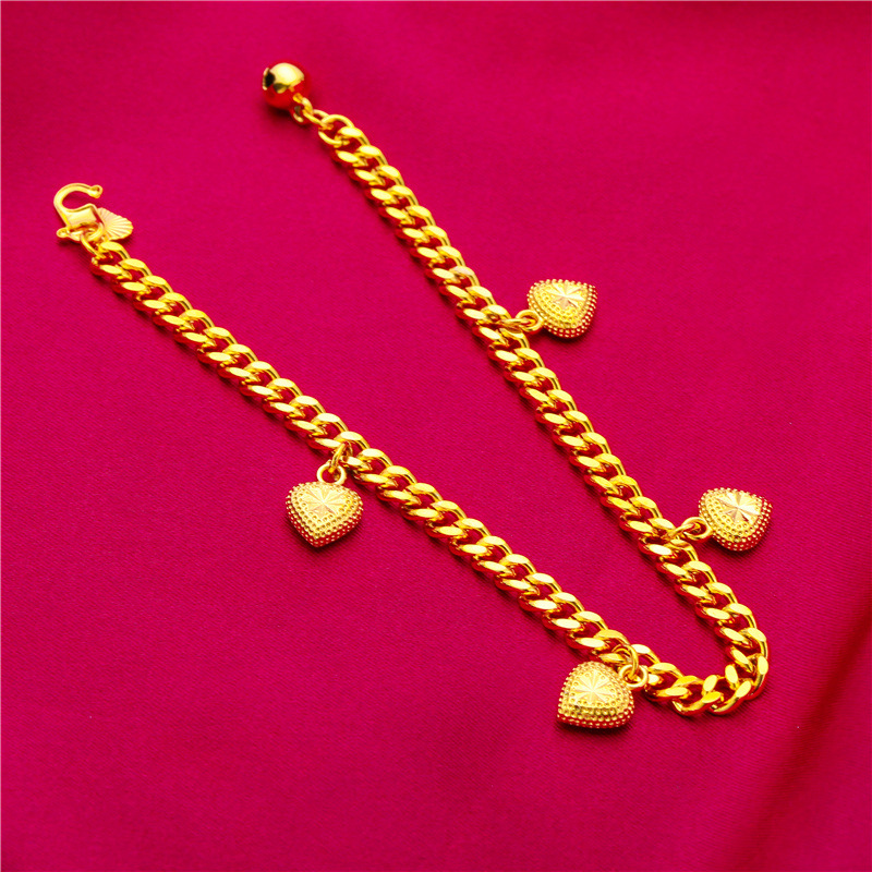 Nueva moda de las mujeres pequeño melocotón corazón pulsera collar anillo pendientes Vietnam arena oro joyería amor traje