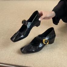 5厘米内增高法式田园风中古感包头女一字带玛丽珍方头气质软单鞋