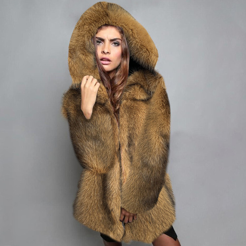 Faux Fur Warm Hoodies Coats for Women Girls Europe and the United States fashion imitation fur coat medium-length fox fur temperament coat