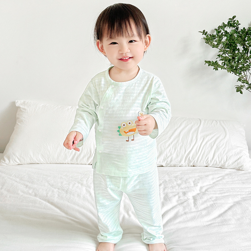 Traje de verano para bebés, algodón para niños, mangas largas, estilos delgados, niños y niñas, pijamas con aire acondicionado para niños pequeños, ropa de verano para bebés