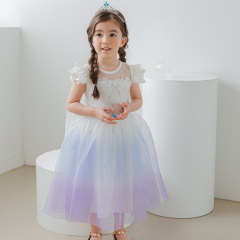 Korean children's short-sleeve new Frozen Princess Dress Elsa Princess Dress for little girls