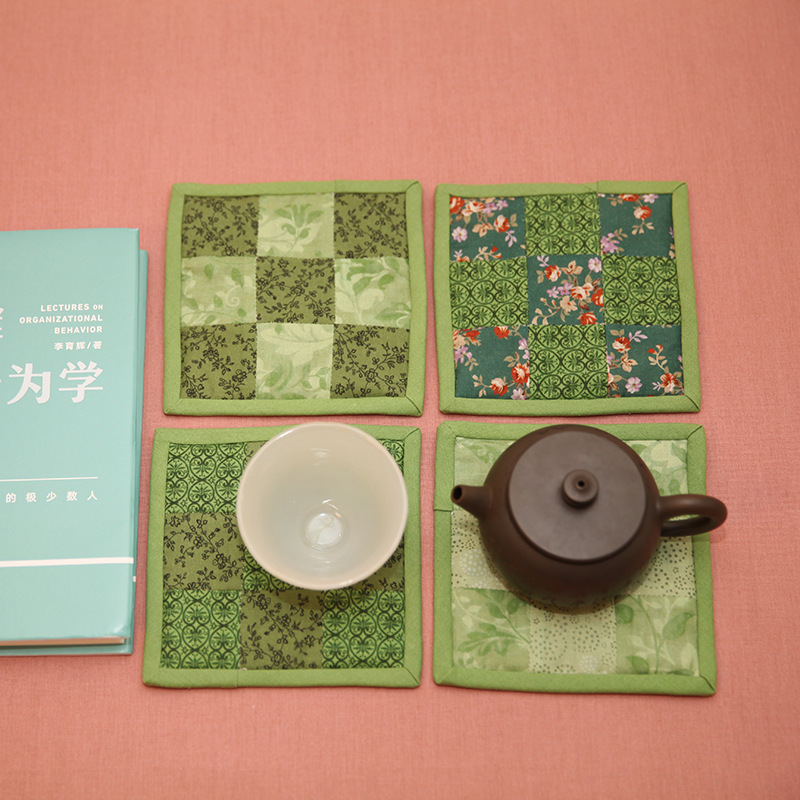 Primer paño teñido estera de té hecho a mano DIY patchwork corredor de mesa bordado Lu bordado estera de la placa de té Zen camino de mesa té arte de la vendimia toalla de té