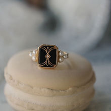 玫瑰骑士珍珠复古印章戒指礼物925镀金设计