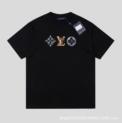 国境を越えた夏の潮牌男女同型シンプルプリント100% 純綿カジュアル半袖tシャツ