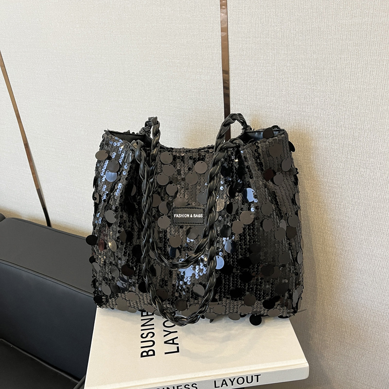 2025 otoño invierno popular bolsas de brazo estilo coreano nicho diseño de gran sequinilla bolsas de tote estilo extranjero versátil de hombro único bolsas inclinadas