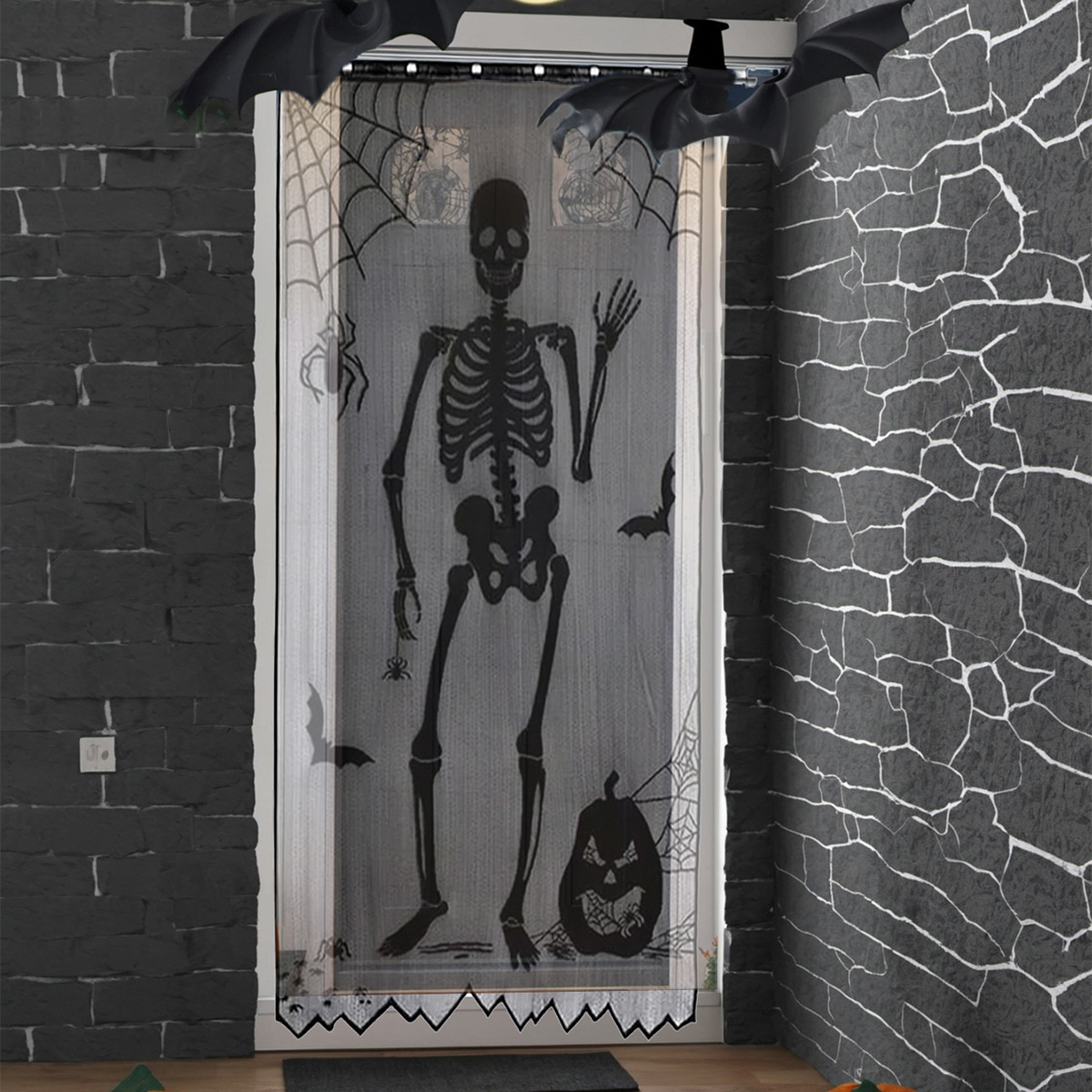 Nuevo estilo europeo y americano cortina de encaje de Halloween Amazon cortina decoración festiva TEMU en stock