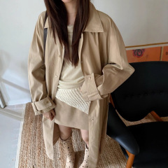 DIGM | 2025秋季极简高级感翻领宽松腰带长款风衣外套女A30007