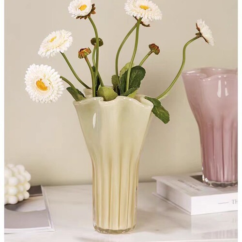 Creative Cabbage Flower Vase Petal Vase Decor Simple Living Room Dining Room Model Room Flower Pot Flower Arrangement Glass Soft Decoration