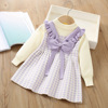 Demi-season dress, cute knitted children's sweater with bow, Korean style, western style