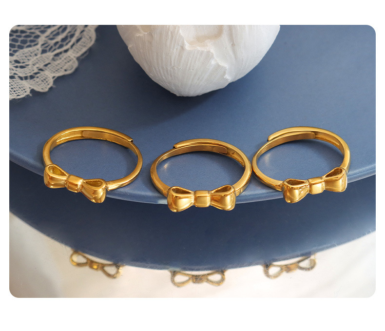 Fashion Bow Knot Titanium Steel Plating Rings 1 Piece