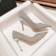 French Girl's silver High Heels Design Sense Niche 2024 New Stiletto Heel Temperament Goddess Style Banquet Shoes