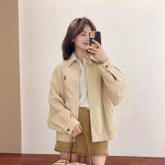 南油miu25胸前微标字母百搭显瘦宽松休闲学院风刺绣翻领夹克外套