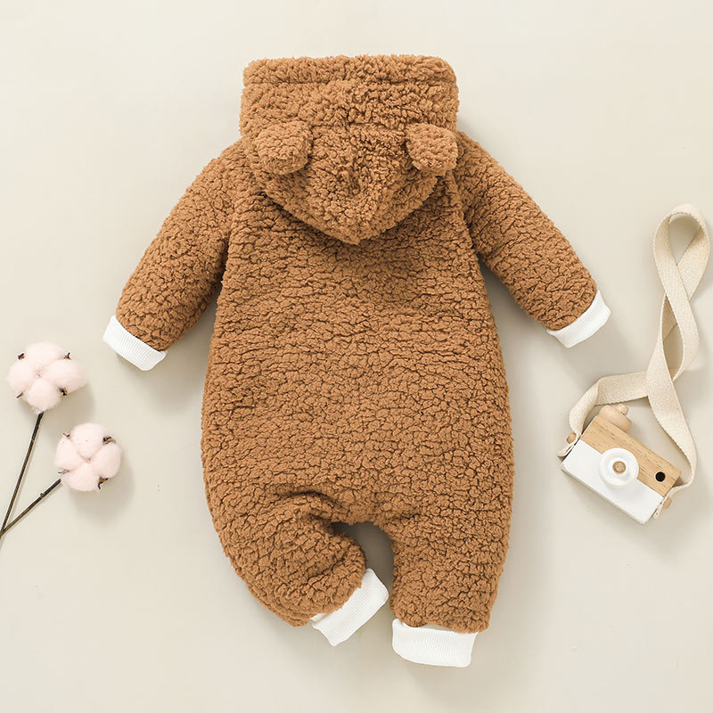 Baby Clothes Autumn And Winter Solid Color Hooded One-piece Suit Wholesale display picture 3