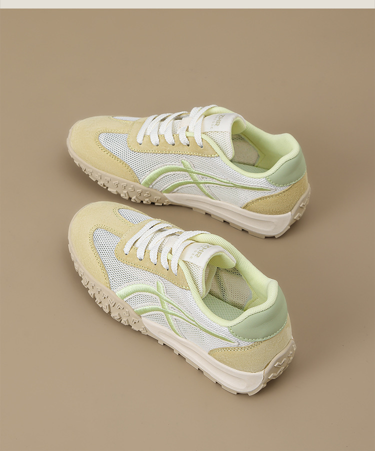 Giày sneaker nữ Agan lưới thoáng khí da heo đế mềm siêu nhẹ — AK225E vàng be chi tiết 28