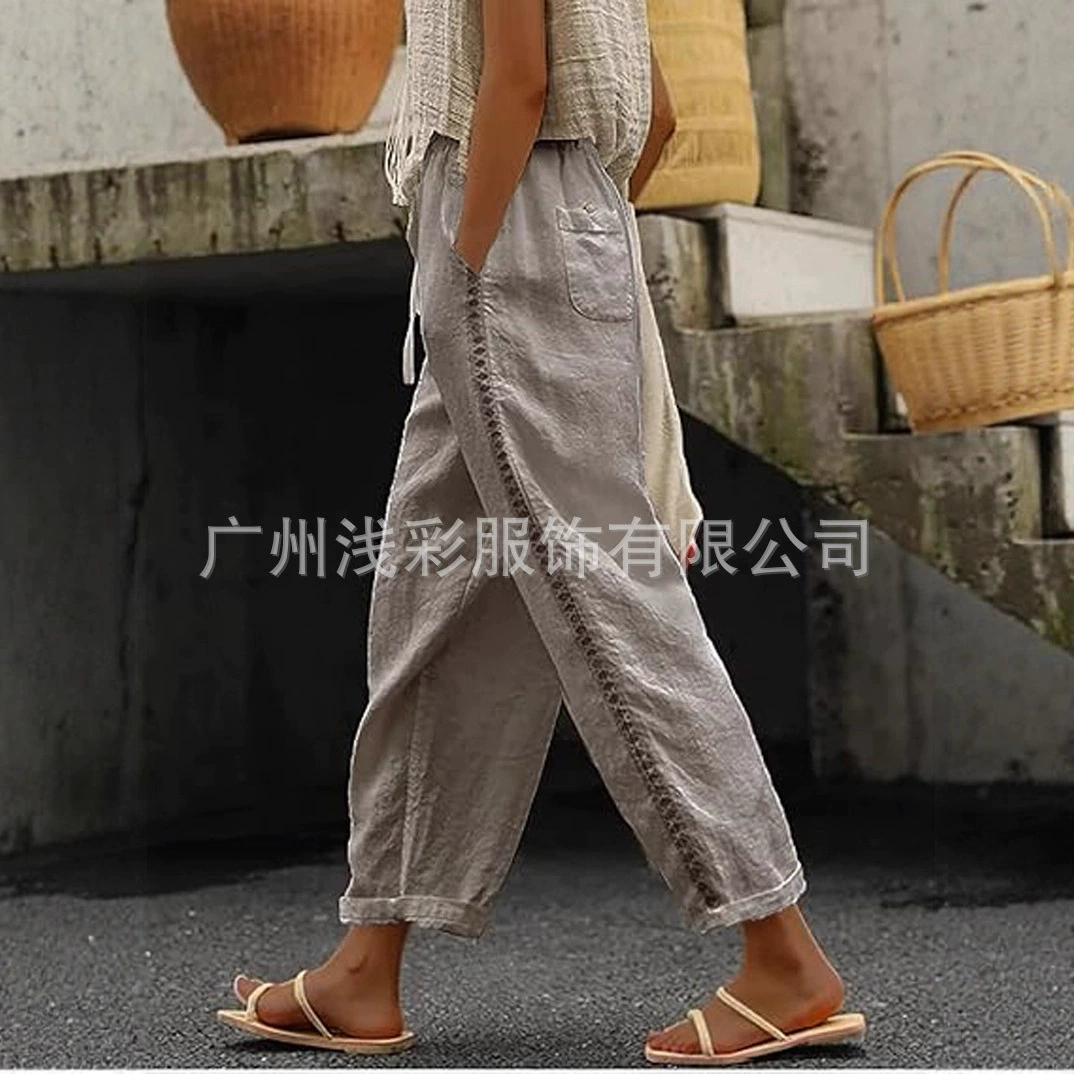 Amazon, европейский и американский стиль, свободные прямые брюки большого размера с эластичной резинкой на талии, повседневные брюки в праздничном стиле для женщин